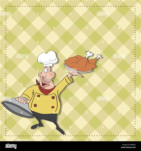 Lustige Comic Koch Mit Tablett Mit Essen In Der Hand Stock Vektorgrafik