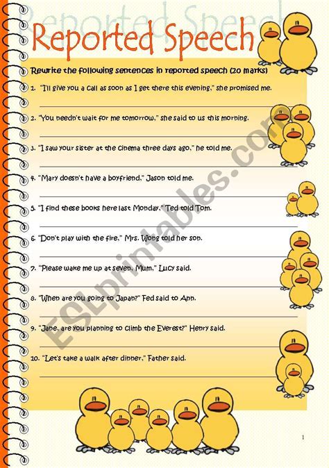 Reported Speech Esl Worksheet By Steptong
