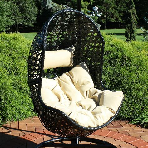 Sunnydaze Lauren Hanging Egg Chair Outdoor Patio Lounge Seat Boho