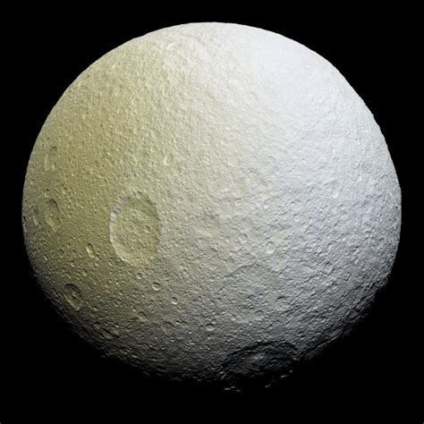 Enhanced Color Mosaic Of Saturns Icy Moon Tethys