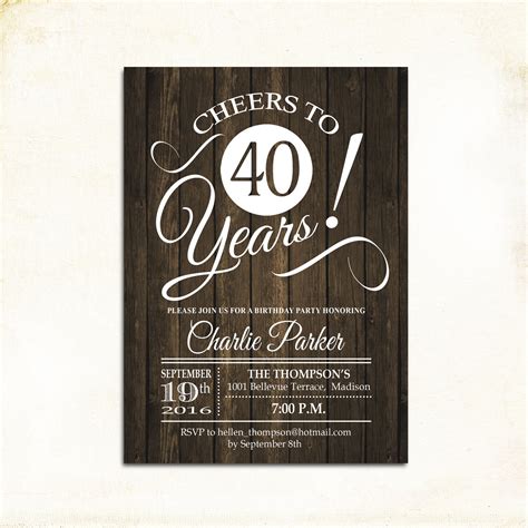 40th Birthday Invitation Any Age Rustic Invite Cheers To Etsy