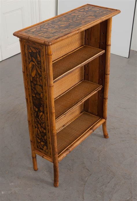 English 19th Century Bamboo Découpage Shell Bookcase At 1stdibs