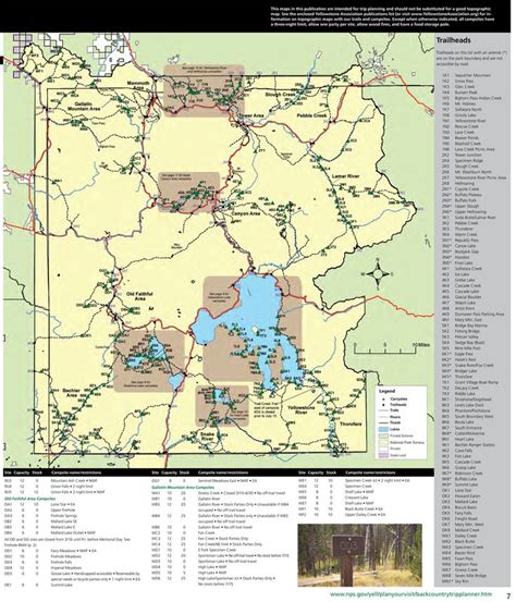 Backcountry Campsite Map Of Yellowstone National Park Yellowstone National Park Yellowstone