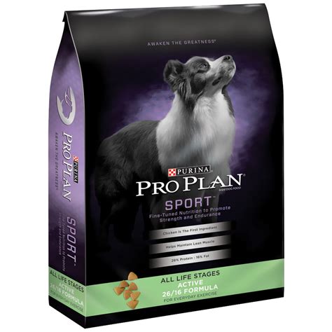 This line of dog or pet food categorizes options under five distinct platforms, namely: Purina Pro Plan Sport - Active 26/16 For All Life Stages ...
