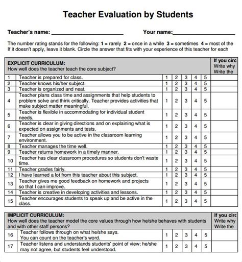 FREE 7+ Sample Teacher Evaluation Forms in PDF | Teacher evaluation