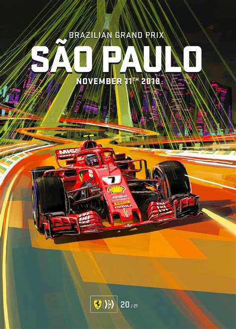 Ferrari F1 Soa Paulo Brazilian Grand Prix 2018 Vintage Racing 22x17in