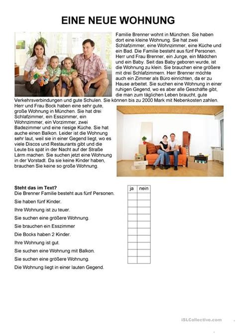 Lesetext zu einfach gut a1.2 lektion 10. Einfache Texte - Eine neue Wohnung | Deutsch lernen, Text ...