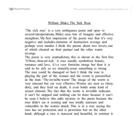 William Blake The Sick Rose Gcse English Marked By