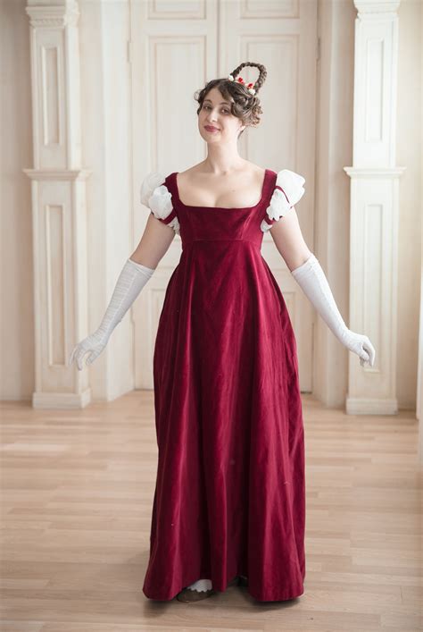 1810s Regency Velvet High Waist Dress Napoleonic Evening And Etsy