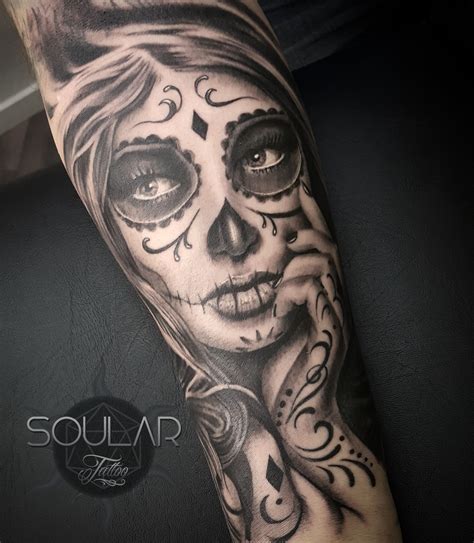 Day Of The Dead Tattoo Skull Girl Tattoo Half Sleeve Tattoos For