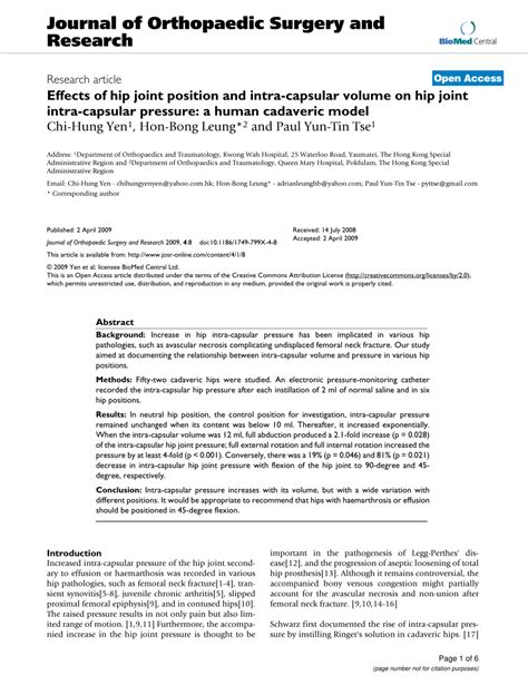 Pdf Effects Of Hip Joint Position And Intra Capsular Volume On Hip