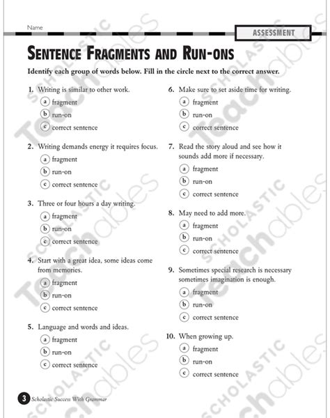 Sentence Fragments And Run Ons Worksheet With Answers Printable Word