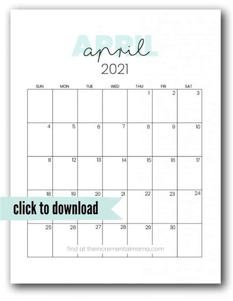April 2021 Printable Calendar Cute