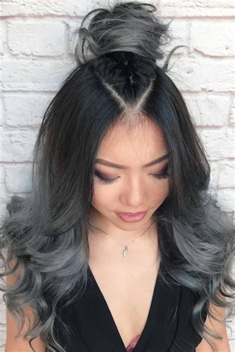 Style your long hair with a subtle fishtail braid that beautifully shows a transition of white ombre hair color. Image result for brown and grey hair | Grey ombre hair ...