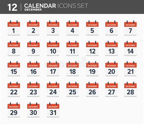 December Calendar Icons Set Date And Time 2018 Year Stock Vector
