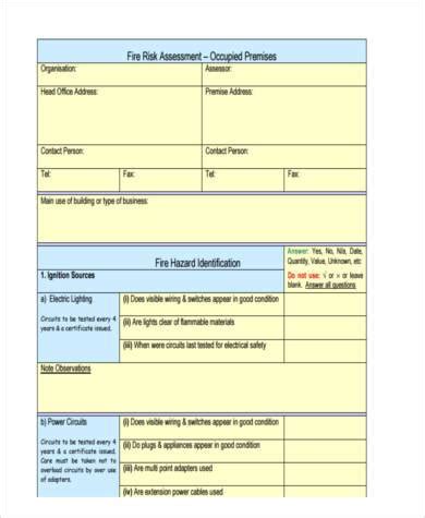 Fire Risk Assessment Form Template Free