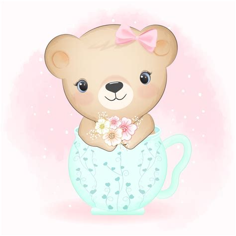 Little Bear Sitting In A Cup 2276590 Vector Art At Vecteezy