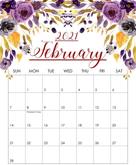 monthly february  calendar blank printable template