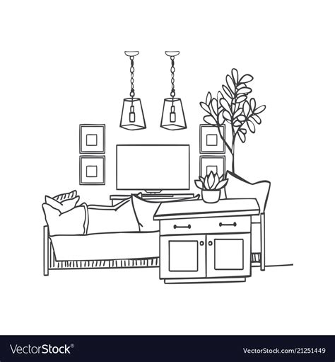 Interior Design Sketch Modern White Living Room Vector Image