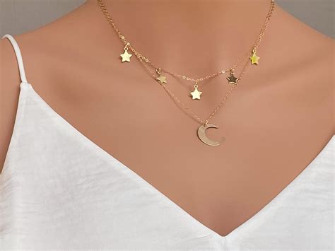 Moon And Star Necklace Gold Fill Layered Neckalce Set Star Etsy
