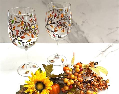 20 Oz Autumn Fall Leaves Wine Glass Etsy
