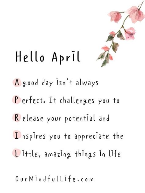 A Poem With Pink Flowers On It That Says Hello Apri Good Day Isnt