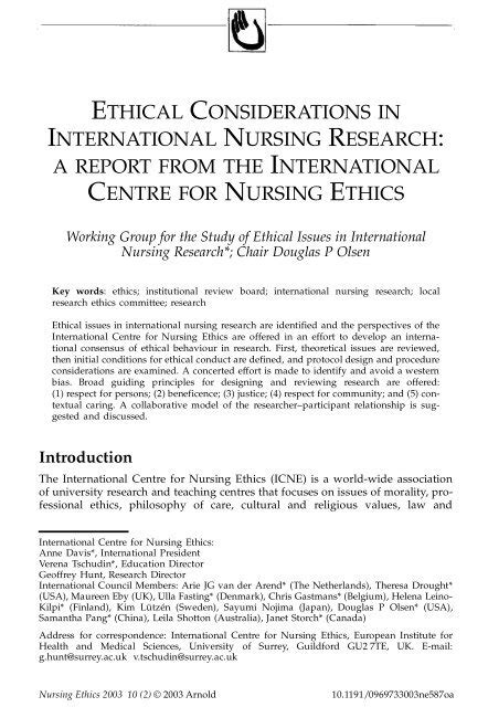 Ethical Considerations In International Nursing Research A Report