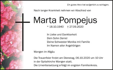 Traueranzeigen Von Marta Pompejus Schwaebische De Trauerportal My XXX