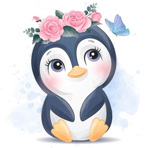 Premium Vector Cute Little Penguin With Watercolor Effect