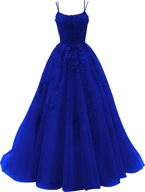 Linlssanjc Royal Blue Ball Gowns Spaghetti Straps Lace