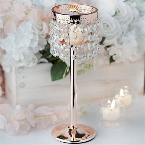 Buy Blush Rose Gold Crystal Beaded Chain Votive Tealight Candle Holder With Metal Stand