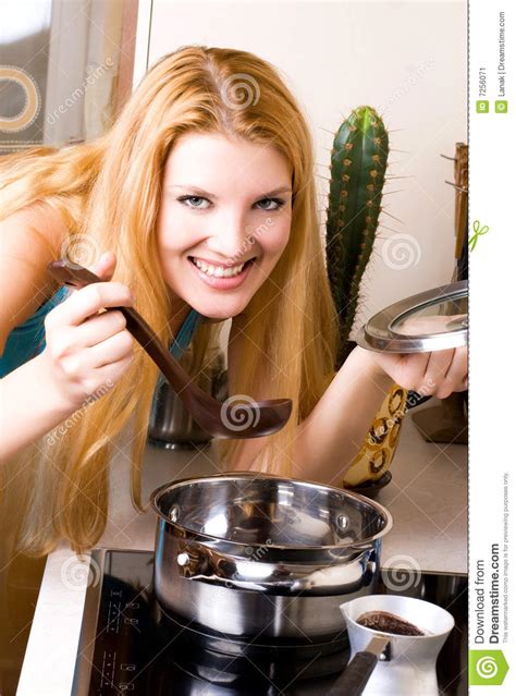 Beautiful Woman Cooking Dinner Stock Image Image Of