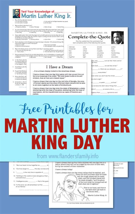 Free Printables For Martin Luther King Day Martin Luther King Jr