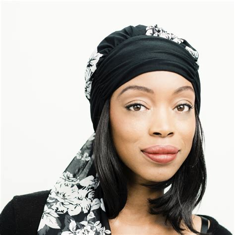Head Scarf Camille Black And White Floral Sheer Head Scarf Linda