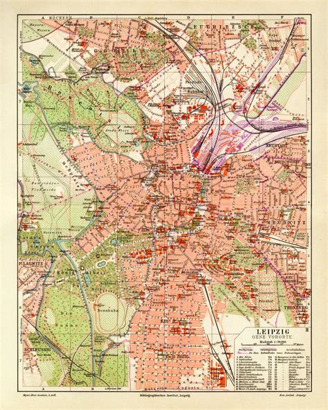 Leipzig Stadtplan Lithographie 1896 Original der Zeit - Archiv histor