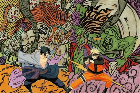 Naruto Vs Sasuke Art Battle Weapons Living Room Home Art