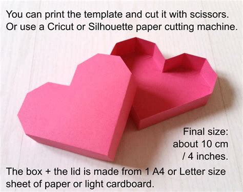 Valentines Day Diy Heart Paper Box Template Pdf For Hand Etsy