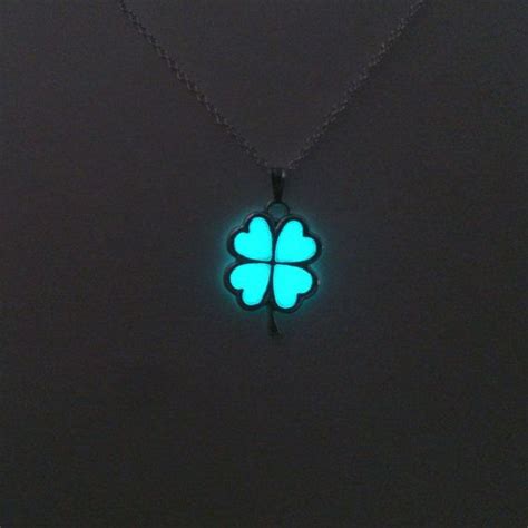 Small Lucky Four Leaf Clover Necklace Glow In The Dark Etsy Four