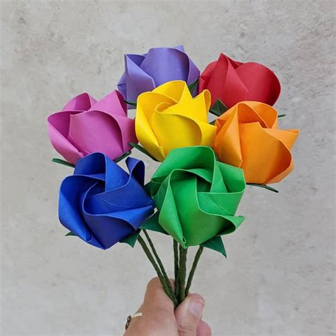 Rainbow Paper Roses Bouquet Origami Flowers And So To Shop