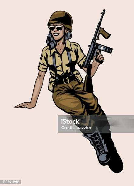 Ww2 Pin Up Girl Soldier Pose Stock Illustration Download Image Now