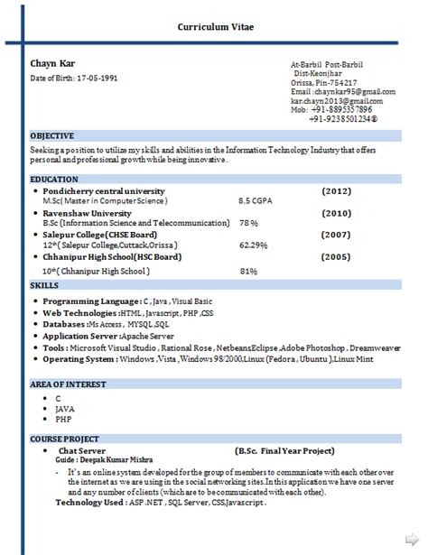 Creative fresher resume templates free download for microsoft word. M.Sc Computer Science Model Resume