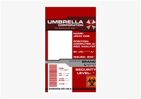 Umbrella Corporation Id Card Access Pass From The Identity Umbrella