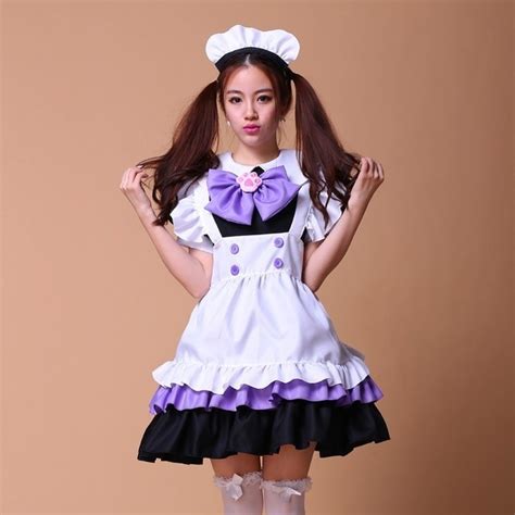 Maid Costumes Women Cosplay Lolita Pink Purple French Anime Beer Adult