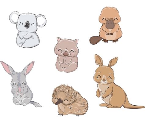 Premium Vector Hand Drawn Set Of Cute Animals Australia Vector