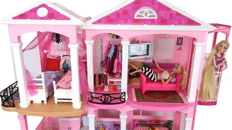 barbie pink house morning routine rapunzel bedroom دمية باربي البيت rumah barbie casa youtube