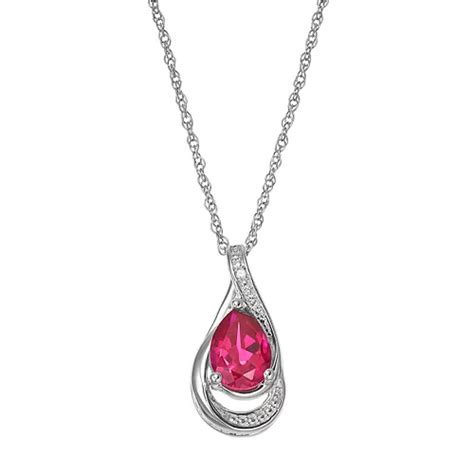 Sterling Silver Lab Created Ruby And Lab Created White Sapphire Teardrop
