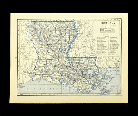 Vintage Louisiana Map Of Louisiana Wall Decor Art Original Etsy
