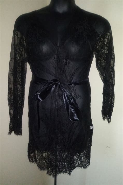 Black Lace Robe 3pc Sexy Robes Lace Robes Black Sexy Etsy