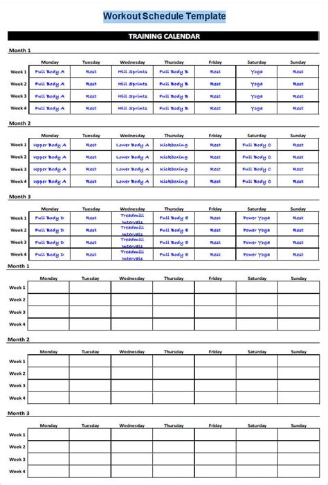 Workout Schedule Template 27 Free Word Excel Pdf Format Download