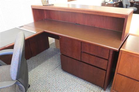 Used Office Desks Kimball U Group Desk Dark Walnut